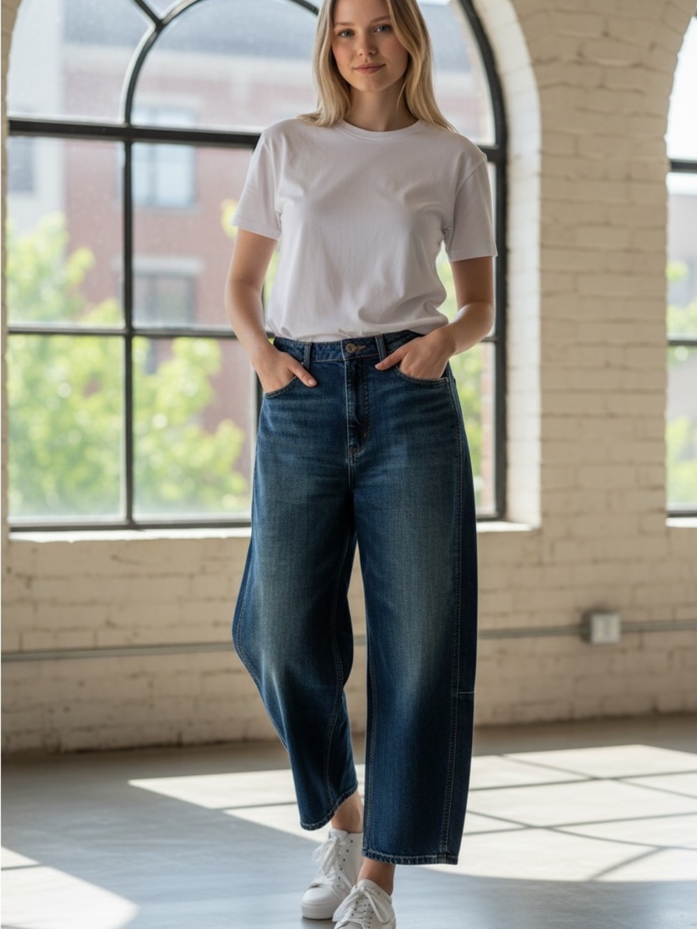 Pilcro Barrel Jeans in Denim Blue Wash